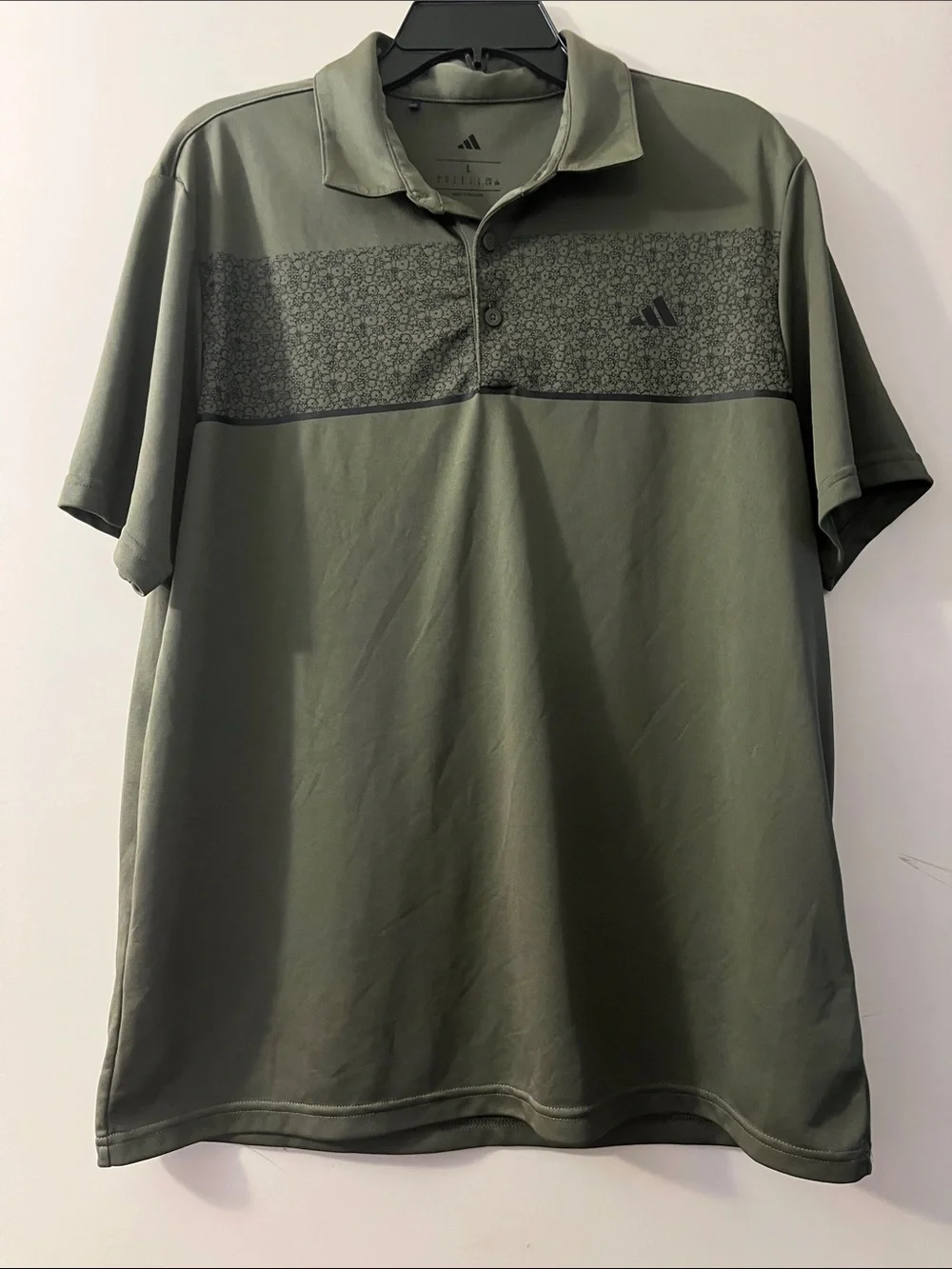 adidas Men's Olive Green Short Sleeve Polo with Textured Chest Stripe